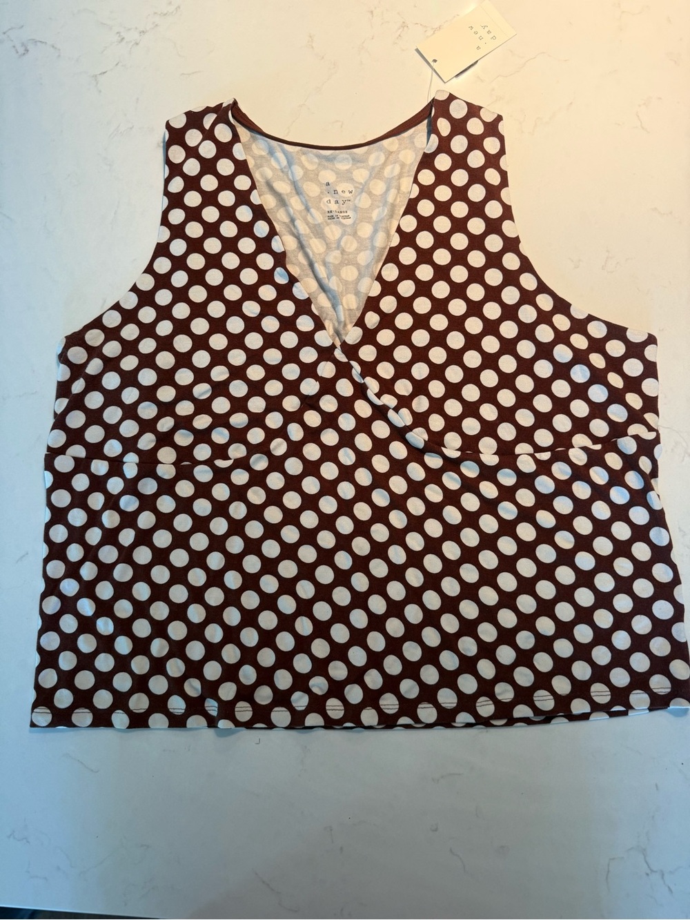 NWT Size XXL a new day Brown and White Polka Dot Sleeveless Tank